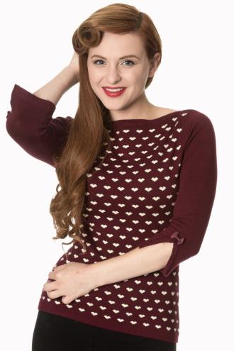 Banned Charming Heart Knit Top - Black, Burgundy or Green