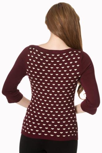Banned Charming Heart Knit Top - Black, Burgundy or Green