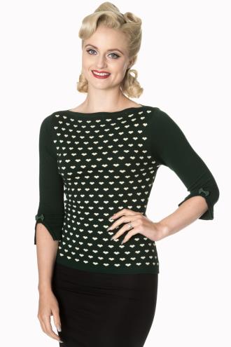 Banned Charming Heart Knit Top - Black, Burgundy or Green