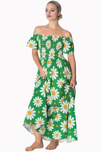 Banned Crazy Daisy Smock Plus Size Dress - Green or Coral
