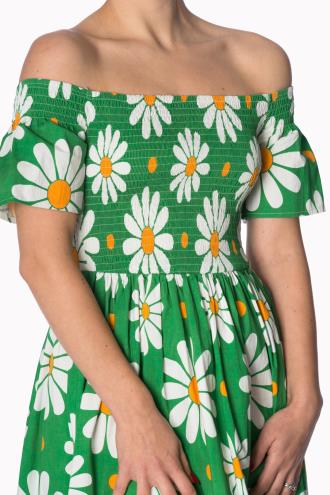 Banned Crazy Daisy Smock Plus Size Dress - Green or Coral