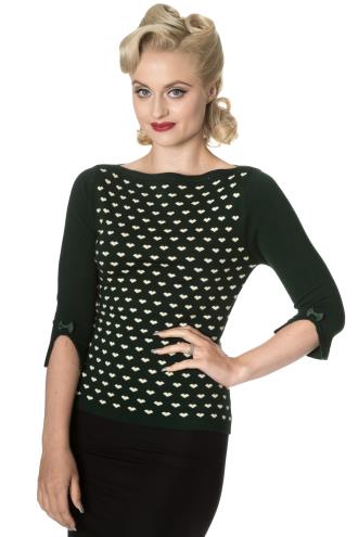 Banned Charming Heart Knit Top - Black, Burgundy or Green