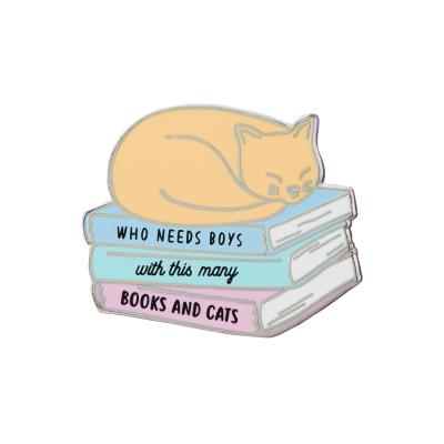 Punky Pins Who Needs Boys With This Many Books And Cats Enamel Pin Badge
