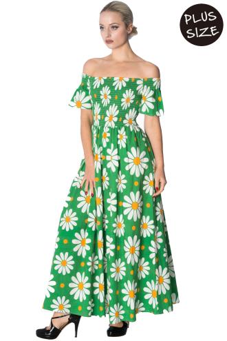 Banned Crazy Daisy Smock Plus Size Dress - Green or Coral