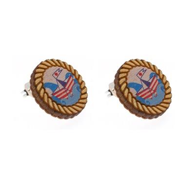 Punky Pins Sailboat Wooden Stud Earrings 
