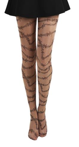 Pamela Mann Barbed Wire Printed Gothic Tattoo Tights - Nude