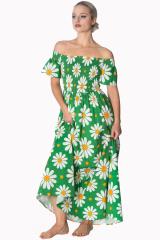 Banned Crazy Daisy Smock Plus Size Dress - Green or Coral